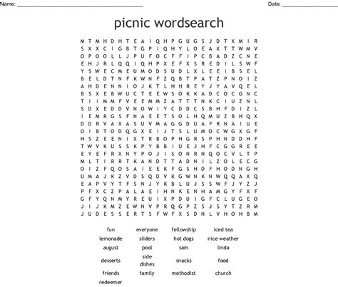 Picnic Wordsearch Wordmint Word Search Printable
