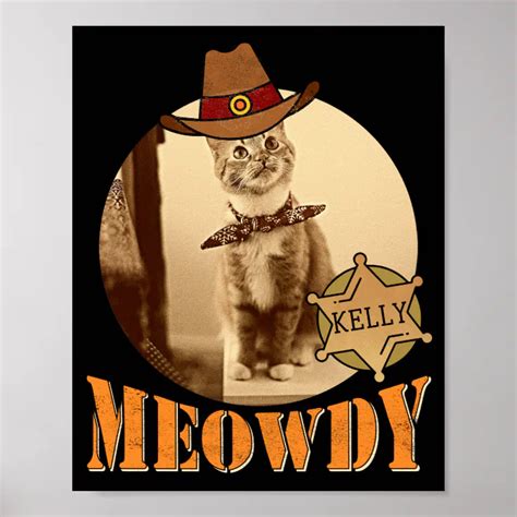 Meowdy Texan Cat Cowboy Sheriff Personalized Poster Zazzle