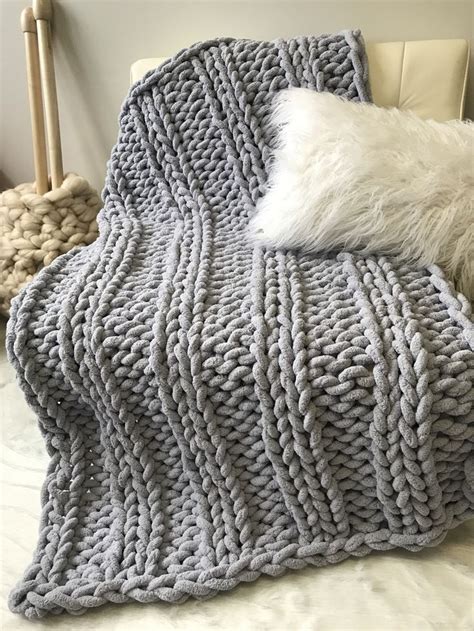 Chunky Chenille Blanket Double Ribbing Pattern In 2021 Knit Throw