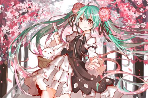 Flower Petals Crying Flower In Hair Long Hair Sakura Miku Anime