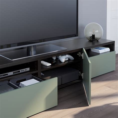 Plan the kitchen of your dreams, your perfect office or your storage system with modular cabinets before making any financial commitment. BESTÅ TV bench - black-brown, Notviken gray-green. IKEA® Canada - IKEA