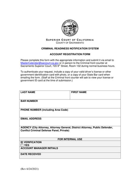 County Of Sacramento California Account Registration Form Criminal