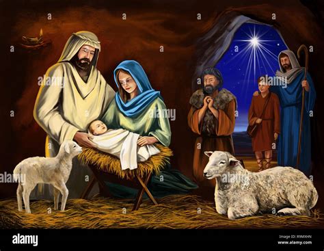 Christmas Story Christmas Night Mary Joseph And The Baby Jesus Son