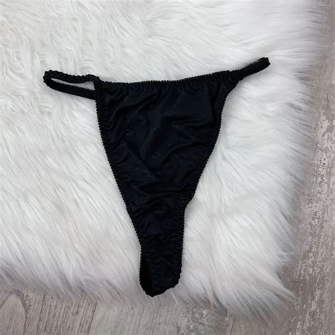 Vintage Jolie Shiny Satin String Bikini Thong Panties Size Black
