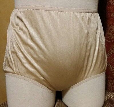 CLASSIC SEMI SHEER UNDERSCORE NYLON BRIEF GRANNY PANTY NUDE WHITE NEW