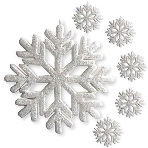 Large White Glittered Snowflakes Set Of 6 Foam Snowflake Ornaments