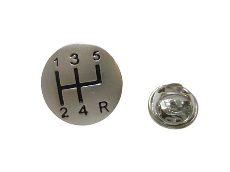 Silver Toned Matte Gear Shift Lapel Pin Lapel Pins Gears