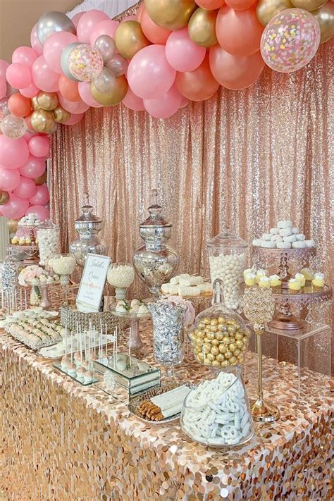 Dessert Table Pink And Gold Birthday Party Rose Gold Cake