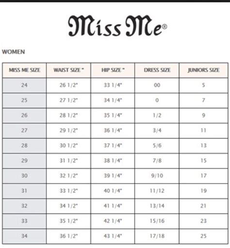 Miss Me Jeans Size Chart For Teen Girls And Women Size Conversion And Tips