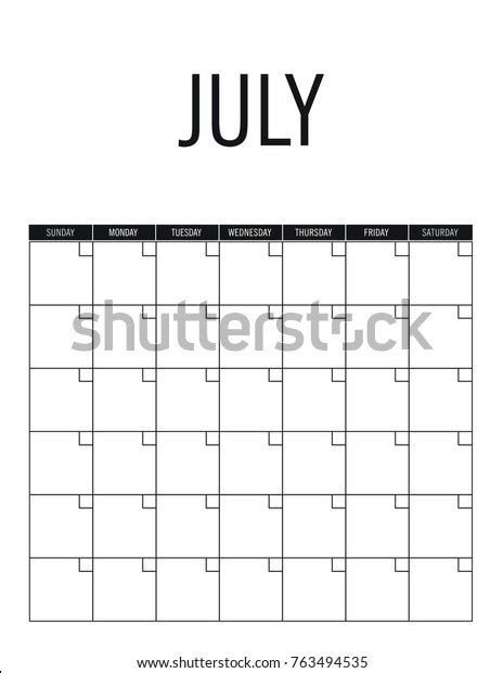 July Blank Calendar Page No Dates Stock Vector Royalty Free 763494535