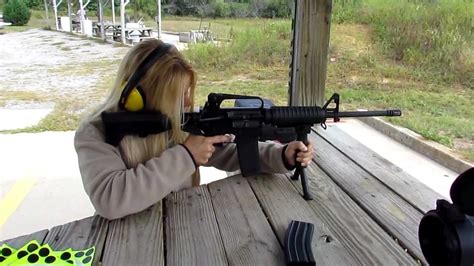 Blonde Girl Shoots Ar15 Open Sights 50 Yards First