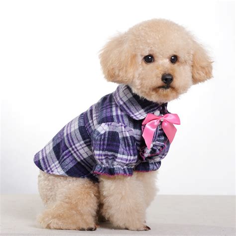 Small Middle Dog Clothes Purple Grid Butterfly Bow Pet Clothes For Dog