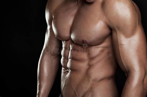 Strong Athletic Man Fitness Model Torso Showing Six Pack Abs Isolated