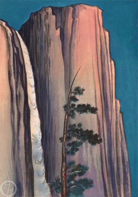 japanese art print evening glow of yosemite waterfall by obata chiura woodblock giclée print