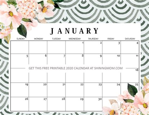 Free Printable January 2020 Calendar 12 Awesome Designs To Love