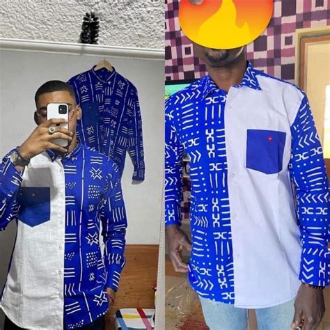 Chemise Manche Longue Avec Motifs Pagne Africa Bleu Et Noir En Promo