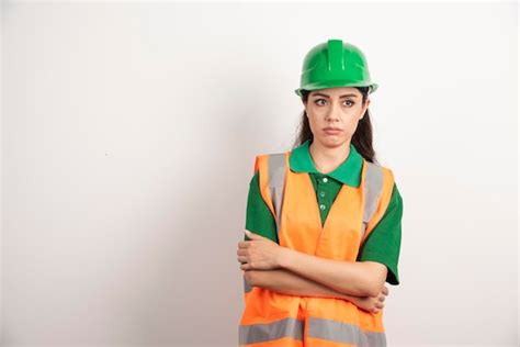 Free Photo Young Woman Architect In Uniform And Helmet High Quality