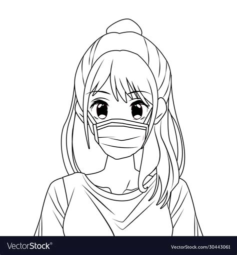 Woman Using Face Mask Anime Character Royalty Free Vector