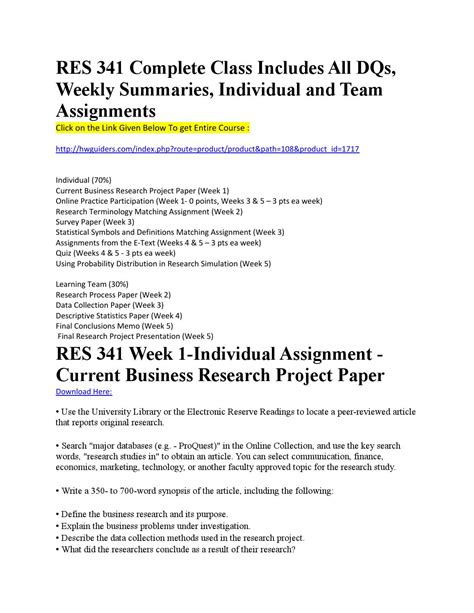 Res 341 Complete Class Includes All Dqs Weekly Summaries Individual