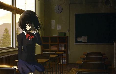 4k Anime School Uniform Misaki Mei Red Eyes Indoors School