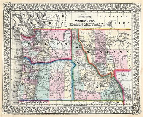 1867 Mitchell Map Of Oregon Washington Idaho And Montana Photograph By