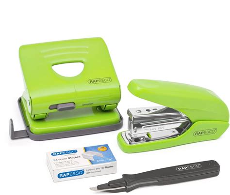 Rapesco Less Effort Stapler X5 25ps Green And 825 2 Hole Metal Punch