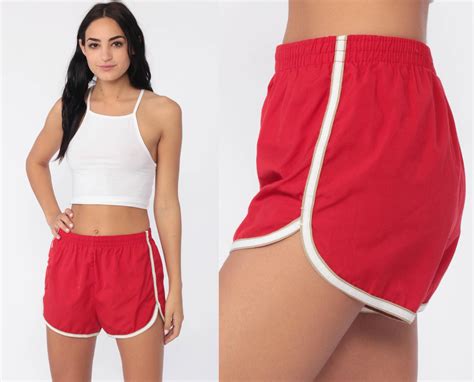 Red Gym Shorts 80s Cotton Running Shorts High Waisted Retro Gym Jogging