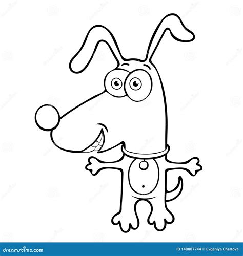 Funny Dog Outline Cartoon Character Painted Cute Animal Black And