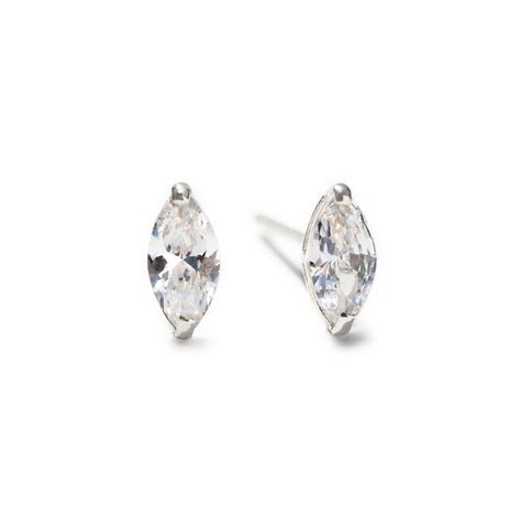 Marquise Shaped Stud Earrings 14k White Gold Studs Crystal Studs