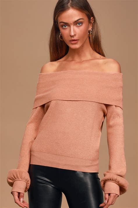 Cute Blush Sweater Off The Shoulder Sweater Knit Sweater Lulus
