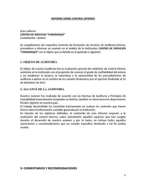 Informe De Control Interno Coramaqui Pdf Auditoría Financiera