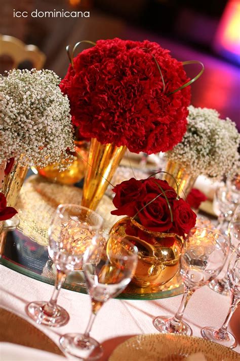 Red Wedding Centerpieces With Gold Details Red Wedding