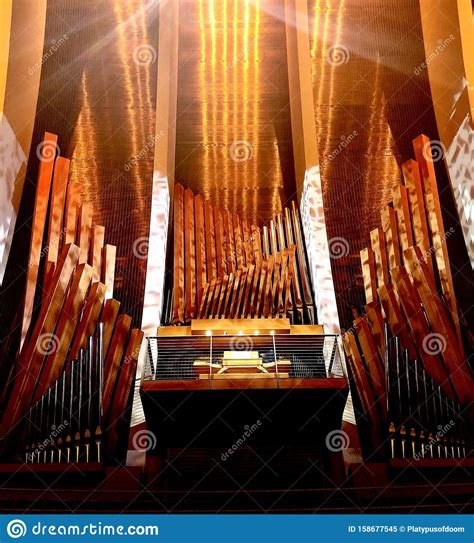 Large Pipe Organ In Symphony Hall With Giant Tubes Stock Image Image