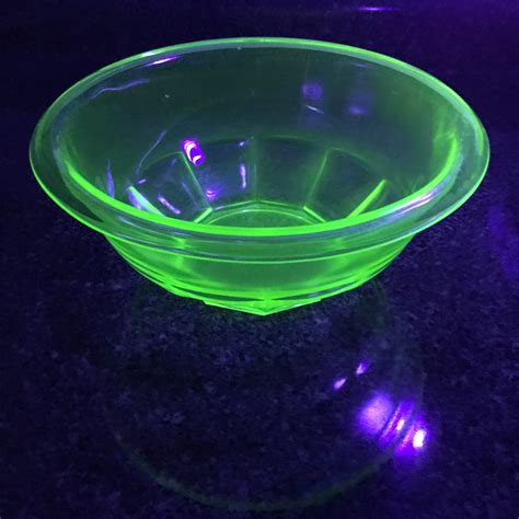 Vintage Mixing Bowl Hazel Atlas Uranium Glass Green Accent Decor