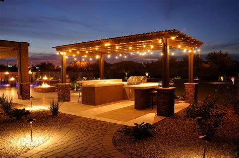 Creative Backyard Lighting On Phoenix Arizona Backyard Pergola And
