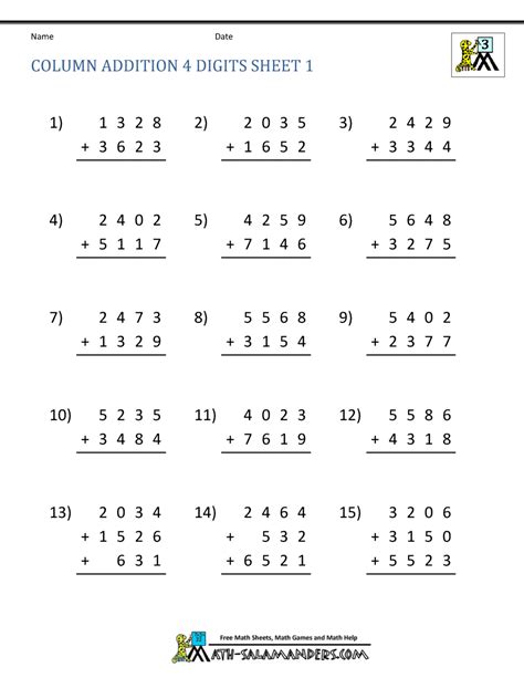 Add 3 And Four Digit Numbers Worksheet 3rd Grade