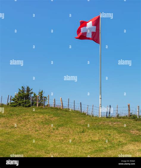 Bandera De Suiza En Mt Rigi En Suiza El Rigi Es Un Destino Turístico