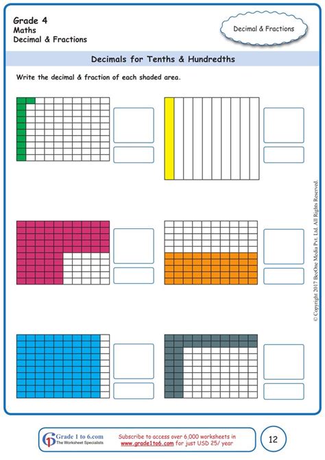 Worksheet Grade 4 Math Decimals For Tenths And Hundredths Free Math