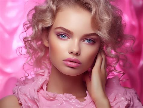 Premium Ai Image Beauty Woman Face Painted In Pink Color Paint Pink