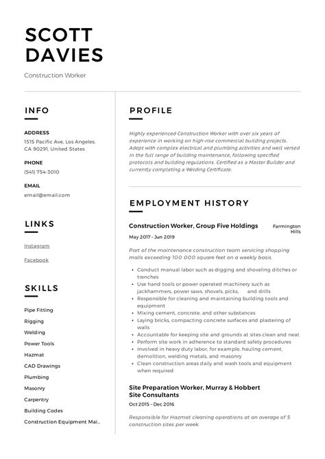 Bestof You Amazing Construction Resume Template Free In The World The