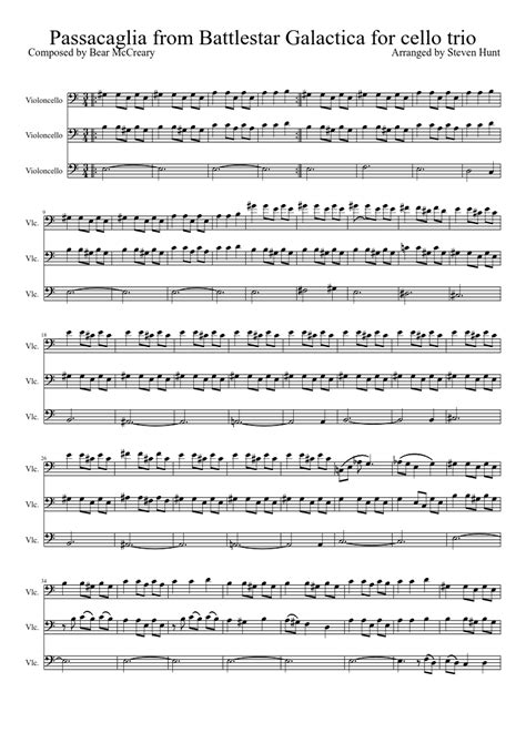 Passacaglia From Battlestar Galactica For Cello Trio Sheet Music For