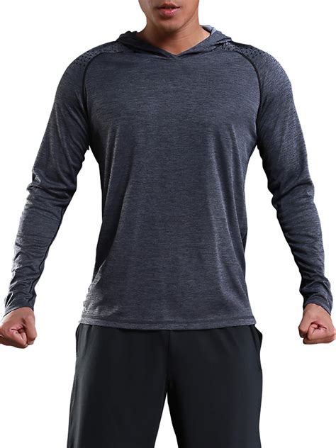 Mens Long Sleeve Active Sports Shirts With Hooded Performance