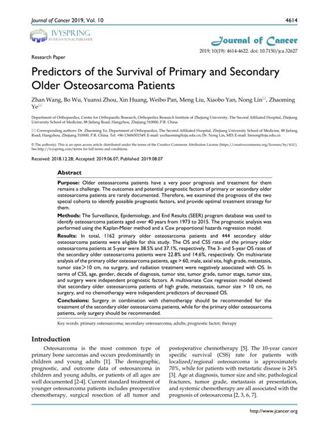 Pdf Predictors Of The Survival Of Primary And Secondary Older