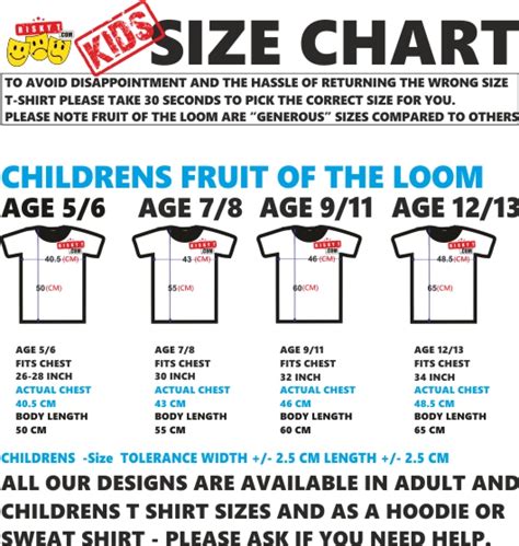 T Shirt And Hoodie Size Chart