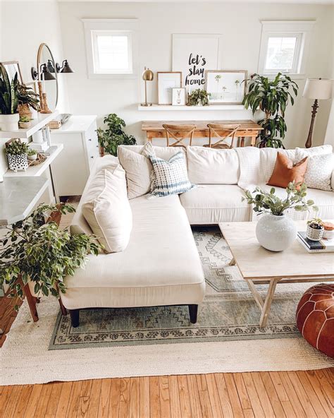 Shop Our Boho Living Room With White Sectional In 2020 Boho Living