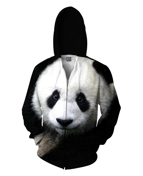 Panda Zip Up Hoodie Black Hooded Sweatshirt Hoodies Zip Ups