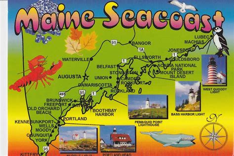 Samy Postcards Maine Map Card Seacoast Maine Map