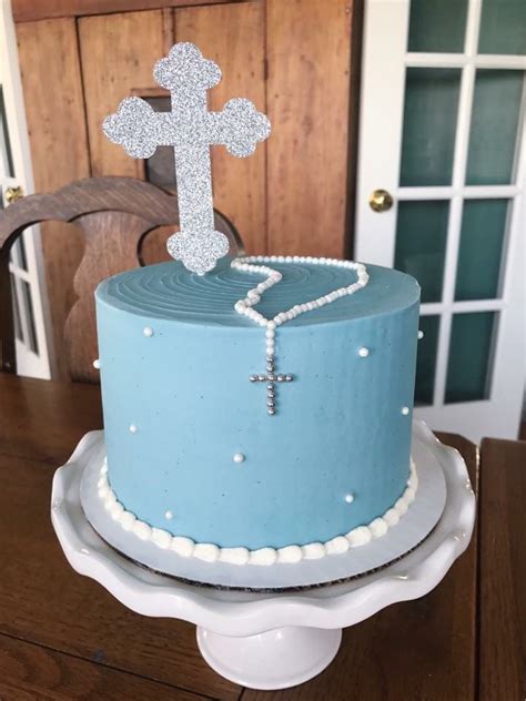 Blue And White Cross And Studded First Communion Cake Reconciliation