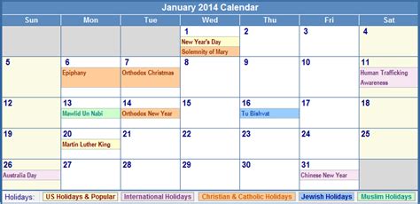 January 2014 Calendar With Holidays As Picture