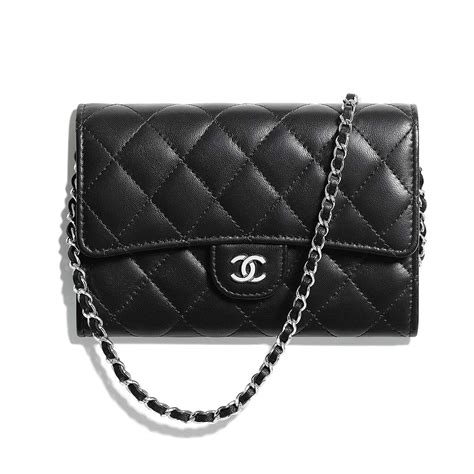 Chanel Women Classic Clutch With Chain In Lambskin Leather Black Lulux